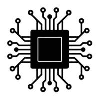 Futuristic artificial intelligence chip with circuit lines line art silhouette isolated on white background design vector