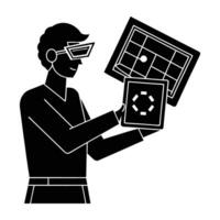 Cutting edge developer testing an interactive app line art silhouette isolated on white background design vector