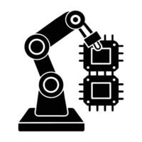 AI driven robotic arm assembling a microchip silhouette precisely isolated on white background vector