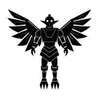 Bold robotic bird with wings extended line art silhouette isolated on white background design vector