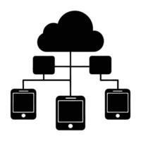 Cloud storage connected to multiple devices silhouette isolated on white background vector