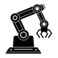 Advanced robotic arm assembling microchip driven by AI silhouette clearly isolated on white background vector