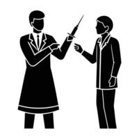 Doctor administering vaccine injection silhouette safely isolated on white background vector
