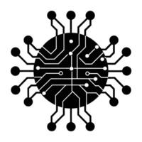 Illuminated artificial intelligence circuit board with glowing line art silhouette isolated on white background design vector