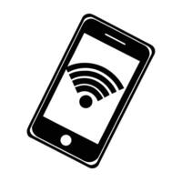 Smartphone with active wi fi connection silhouette on white background displayed vector