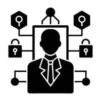 AI driven network security scanning process silhouette robustly isolated on white background vector