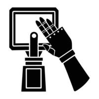 Modern robotic hand pressing a touchscreen line art silhouette isolated on white background design vector