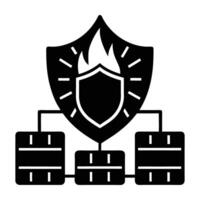 Silhouette of network firewall detecting unauthorized access on white background vector