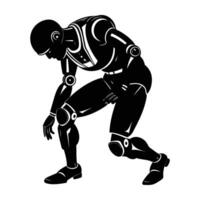 Sleek humanoid robot bowing slightly line art silhouette isolated on white background design vector