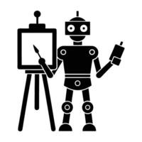 Advanced robotic painter controlled by AI silhouette distinctly isolated on white background vector
