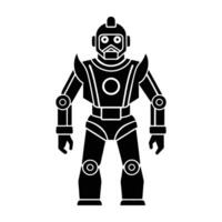 Heroic robotic firefighter line art silhouette isolated on white background design vector