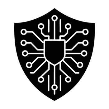 Shield with binary code protecting cybersecurity silhouette isolated on white background vector