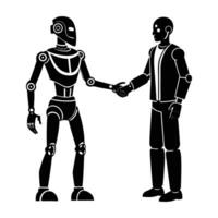 Advanced AI robot hand shaking human hand silhouette boldly isolated on white background vector