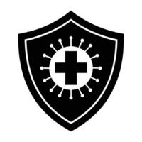 Secure antivirus shield with a cross symbol line art silhouette isolated on white background design vector