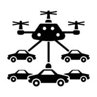 Energetic traffic drone directing cars line art silhouette isolated on white background design vector