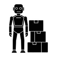 AI driven robotic warehouse assistant silhouette efficiently isolated on white background vector
