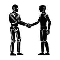 AI robot and human hand shaking silhouette distinctly isolated on white background vector