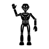 Vibrant humanoid robot waving line art silhouette isolated on white background design vector