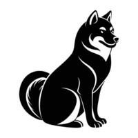 Stately akita inu with proud posture and curled tail line art silhouette design vector