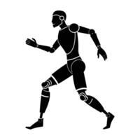 Dynamic prosthetic limb in motion line art silhouette isolated on white background design vector