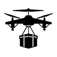 AI powered delivery drone carrying a package silhouette swiftly isolated on white background vector
