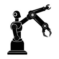 Impressive robotic arm reaching out line art silhouette isolated on white background display vector