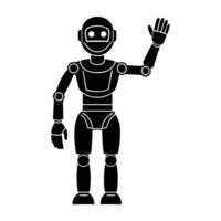 Modern humanoid robot waving line art silhouette isolated on white background display vector