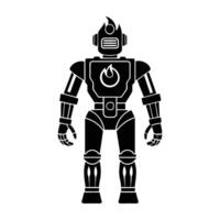 Valiant robotic firefighter line art silhouette isolated on white background design vector