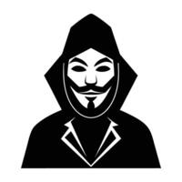 Enigmatic anonymous hacker wearing a mask line art silhouette isolated on white background design vector