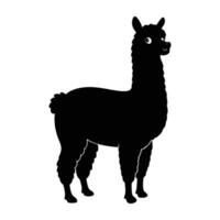 Charming alpaca standing with small fluffy body line art silhouette isolated on white background design vector