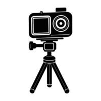 Action camera mounted on small tripod silhouette perfectly isolated on white background vector