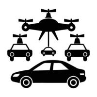 Vigorous traffic drone directing cars line art silhouette isolated on white background design vector