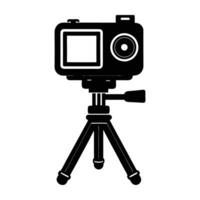 Action camera on small tripod silhouette clearly isolated on white background vector