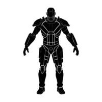 Advanced exoskeleton suit in action silhouette powerfully isolated on white background vector