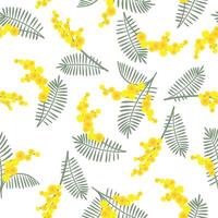 Spring seamless pattern with mimosa flowers on white background. Great for fabrics, especially for linens, wrapping papers, wallpapers, covers. vector