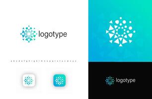 Round abstract fragmented triangular logo, symbolizing technology, digital transformation, and innovation. Ideal for AI, blockchain, software, and data-driven industries. Modern logo vector