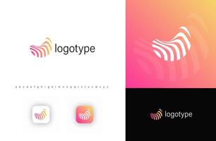 Abstract wavy stripe logo with dynamic flowing effect. Represents movement, innovation, digital identity. Ideal for creative agencies, branding, digital platforms, technology. Stylish logo vector