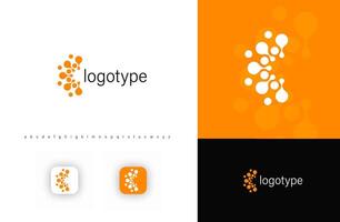 Abstract semi circle, molecular logo with dynamic fluid dots, symbolizing innovation, technology, and networking. Ideal for science, biotech, media, and digital startups. Modern logo concept vector
