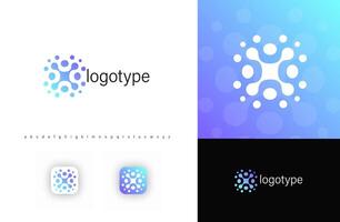 Abstract human figures forming connected fusion dots, symbolizing unity, teamwork, digital communication. Ideal for social networks, corporate teams, tech companies. Modern logo vector