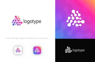 Abstract biotech neural network logo with fusion dots, symbolizing artificial intelligence, molecular science, innovation. Ideal for AI, medical research, biotech, futuristic technology. logo vector