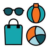 Flat Illustration of Beach Items Icon Set vector