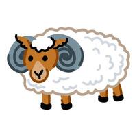 Cute Ram isolated on white background. Funny cheerful zoo character vector