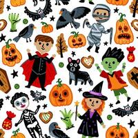 Halloween characters Seamless pattern. Children in funny background vector