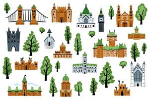 Big set of architecture icon. Flat collection of buildings icons for web design. illustration on white background. Urban elements vector