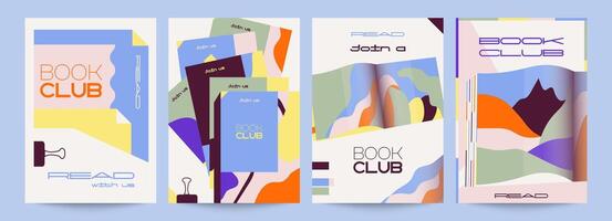 4 posters for a book club. Abstract minimalist design will be a great addition to your project. Perfect as a poster for literary events, forums, book festivals, advertising, announcements, and more vector