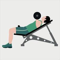 bodybuilder on bench with barbell and dumbbells on white background vector