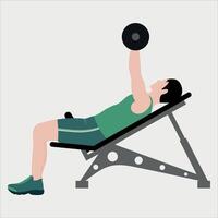 bodybuilder on bench with barbell and dumbbells isolated on white background vector