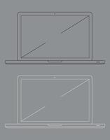 linear white icon of laptop with diagonal on grey background vector