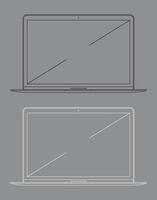 linear white icon of laptop with diagonal isolated on white background vector