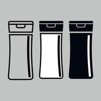 black and white icon of a set of jars bottles for cosmetics on a white background vector
